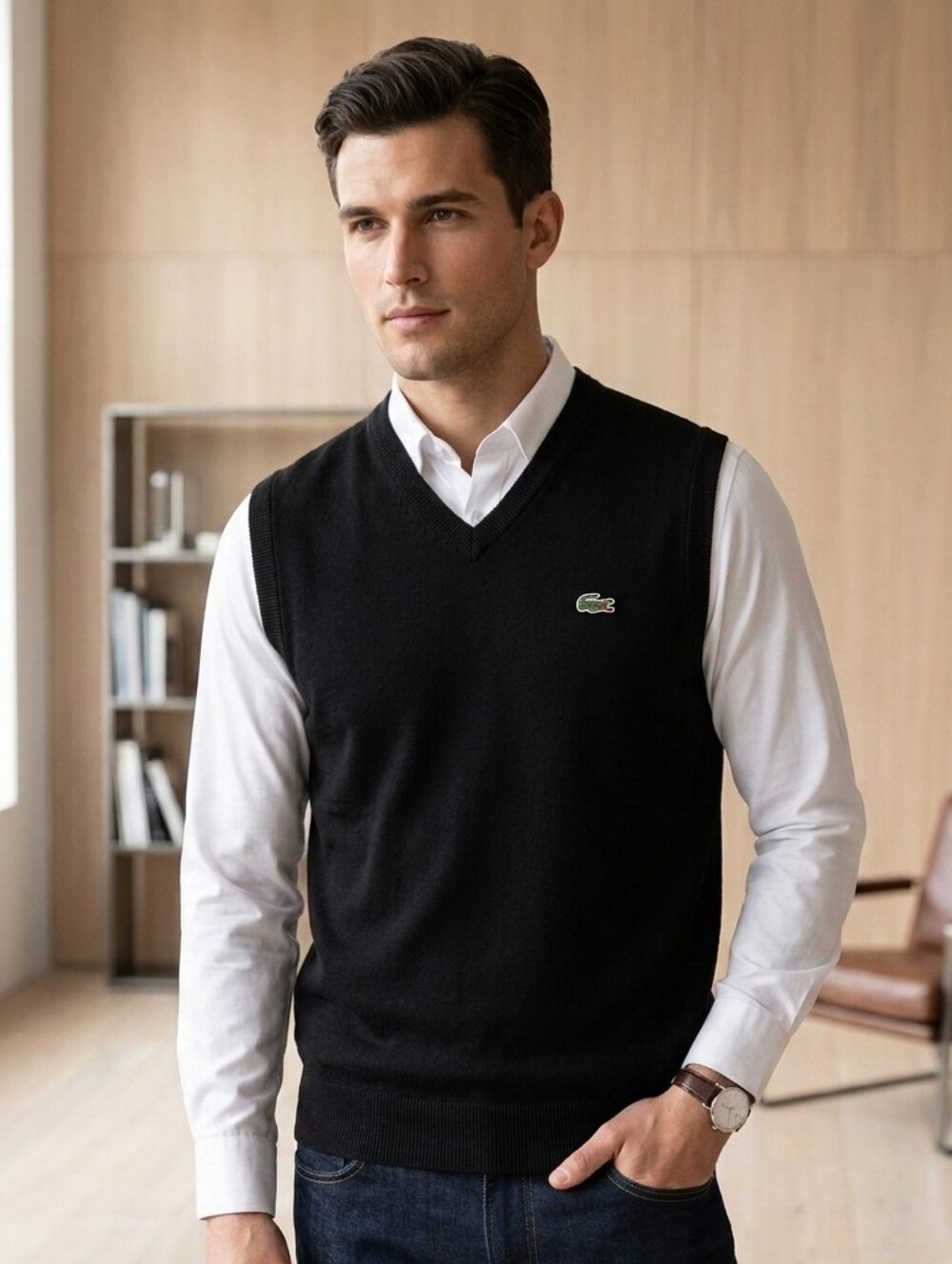 Lacoste Mens Cotton Knit Sweater Vest Size 3 SMALL
